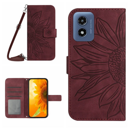 HT04 Skin Feel Sun Flower Embossed Flip Leather Phone Case with Lanyard, For Motorola Edge 50 Neo, For Motorola Moto E14