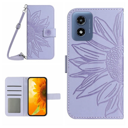 HT04 Skin Feel Sun Flower Embossed Flip Leather Phone Case with Lanyard, For Motorola Edge 50 Neo, For Motorola Moto E14