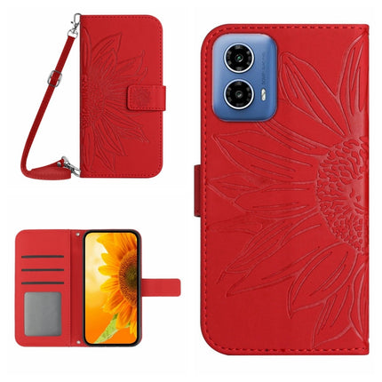 HT04 Skin Feel Sun Flower Embossed Flip Leather Phone Case with Lanyard, For Motorola Moto G85 5G, For Motorola Edge 5G 2024