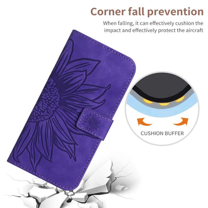 HT04 Skin Feel Sun Flower Embossed Flip Leather Phone Case with Lanyard, For Motorola Edge 50 Neo, For Motorola Moto E14