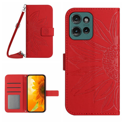 HT04 Skin Feel Sun Flower Embossed Flip Leather Phone Case with Lanyard, For Motorola Edge 50 Neo, For Motorola Moto E14