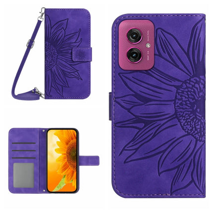 HT04 Skin Feel Sun Flower Embossed Flip Leather Phone Case with Lanyard, For Motorola Moto G35 5G, For Motorola Moto G55 5G