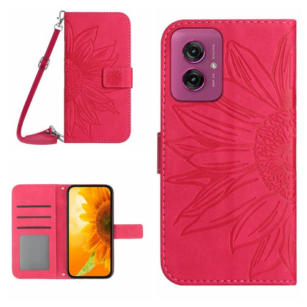 HT04 Skin Feel Sun Flower Embossed Flip Leather Phone Case with Lanyard, For Motorola Moto G35 5G, For Motorola Moto G55 5G
