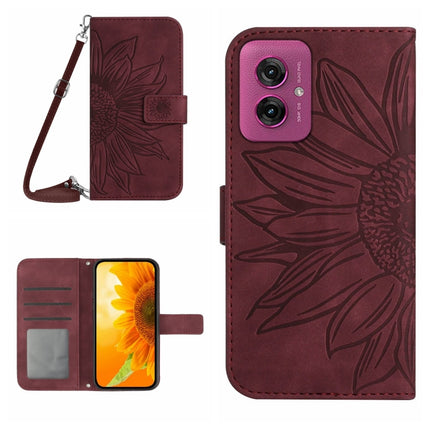 HT04 Skin Feel Sun Flower Embossed Flip Leather Phone Case with Lanyard, For Motorola Moto G35 5G, For Motorola Moto G55 5G