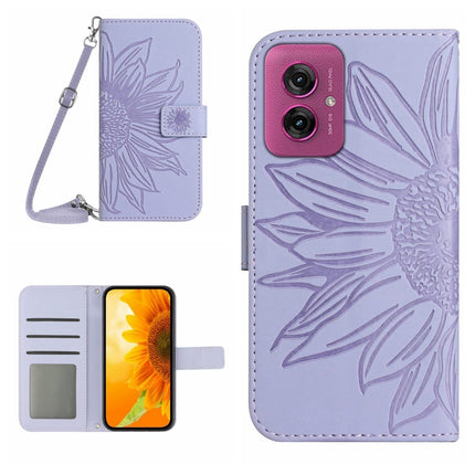 HT04 Skin Feel Sun Flower Embossed Flip Leather Phone Case with Lanyard, For Motorola Moto G35 5G, For Motorola Moto G55 5G