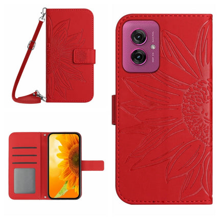 HT04 Skin Feel Sun Flower Embossed Flip Leather Phone Case with Lanyard, For Motorola Moto G35 5G, For Motorola Moto G55 5G