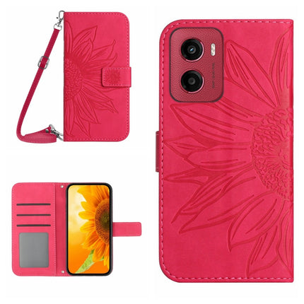 HT04 Skin Feel Sun Flower Embossed Flip Leather Phone Case with Lanyard, For Motorola Moto G Stylus 5G 2025, For Motorola Moto G05