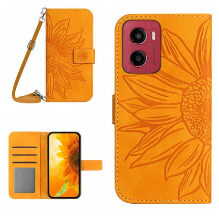 HT04 Skin Feel Sun Flower Embossed Flip Leather Phone Case with Lanyard, For Motorola Moto G Stylus 5G 2025, For Motorola Moto G05