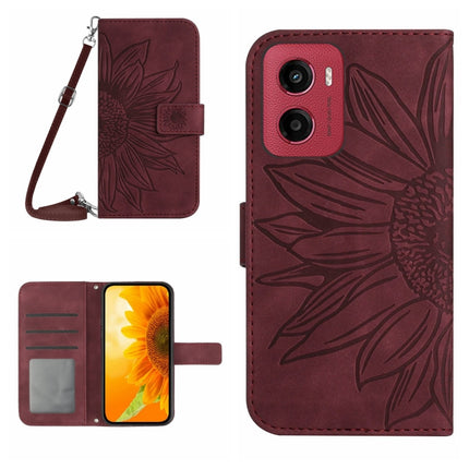 HT04 Skin Feel Sun Flower Embossed Flip Leather Phone Case with Lanyard, For Motorola Moto G Stylus 5G 2025, For Motorola Moto G05