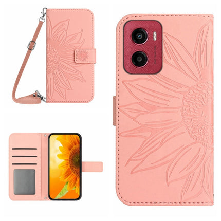 HT04 Skin Feel Sun Flower Embossed Flip Leather Phone Case with Lanyard, For Motorola Moto G Stylus 5G 2025, For Motorola Moto G05