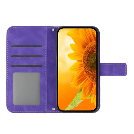 HT04 Skin Feel Sun Flower Embossed Flip Leather Phone Case with Lanyard, For Motorola Moto G15, For Motorola Moto G 5G 2025
