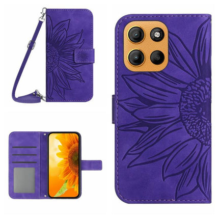 HT04 Skin Feel Sun Flower Embossed Flip Leather Phone Case with Lanyard, For Motorola Moto G Stylus 5G 2025, For Motorola Moto G05