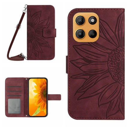 HT04 Skin Feel Sun Flower Embossed Flip Leather Phone Case with Lanyard, For Motorola Moto G Stylus 5G 2025, For Motorola Moto G05