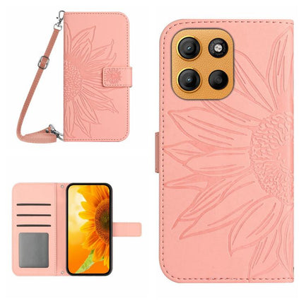 HT04 Skin Feel Sun Flower Embossed Flip Leather Phone Case with Lanyard, For Motorola Moto G Stylus 5G 2025, For Motorola Moto G05