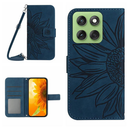 HT04 Skin Feel Sun Flower Embossed Flip Leather Phone Case with Lanyard, For Motorola Edge 60 Pro, For Motorola Edge 60 5G