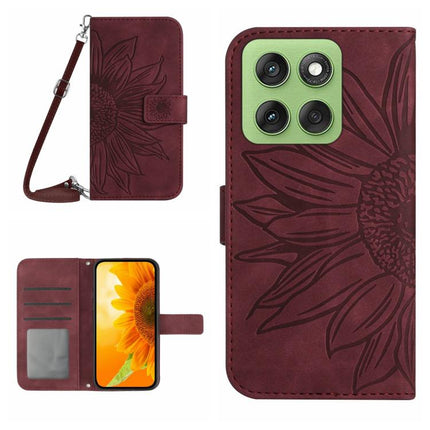 HT04 Skin Feel Sun Flower Embossed Flip Leather Phone Case with Lanyard, For Motorola Edge 60 Pro, For Motorola Edge 60 5G
