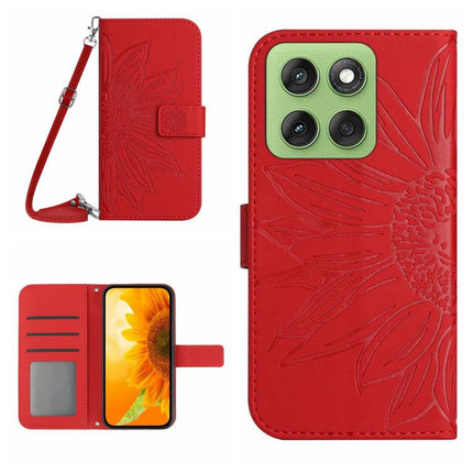 HT04 Skin Feel Sun Flower Embossed Flip Leather Phone Case with Lanyard, For Motorola Edge 60 Pro, For Motorola Edge 60 5G