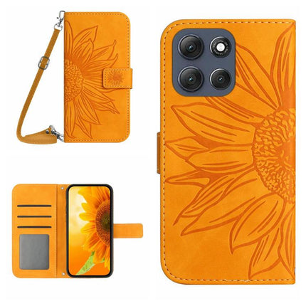 HT04 Skin Feel Sun Flower Embossed Flip Leather Phone Case with Lanyard, For Motorola Moto G86 5G, For Motorola Moto G56 5G