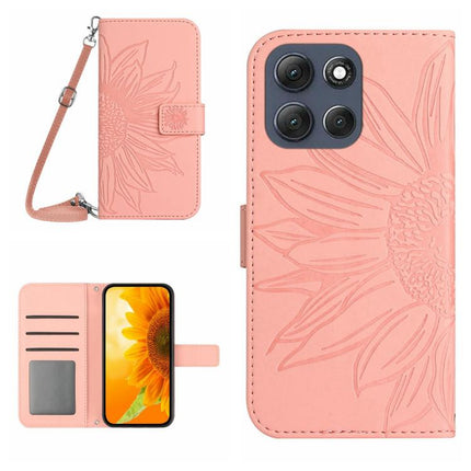 HT04 Skin Feel Sun Flower Embossed Flip Leather Phone Case with Lanyard, For Motorola Moto G86 5G, For Motorola Moto G56 5G