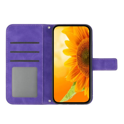 HT04 Skin Feel Sun Flower Embossed Flip Leather Phone Case with Lanyard, For Motorola Edge 60 Pro, For Motorola Edge 60 5G