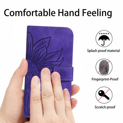 HT04 Skin Feel Sun Flower Embossed Flip Leather Phone Case with Lanyard, For Motorola Edge 60 Pro, For Motorola Edge 60 5G