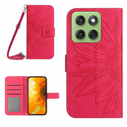 HT04 Skin Feel Sun Flower Embossed Flip Leather Phone Case with Lanyard, For Motorola Edge 60 Pro, For Motorola Edge 60 5G