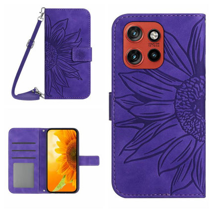 HT04 Skin Feel Sun Flower Embossed Flip Leather Phone Case with Lanyard, For Motorola Edge 60 Neo 5G, For Motorola Moto G06 4G
