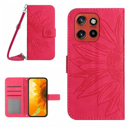 HT04 Skin Feel Sun Flower Embossed Flip Leather Phone Case with Lanyard, For Motorola Edge 60 Neo 5G, For Motorola Moto G06 4G