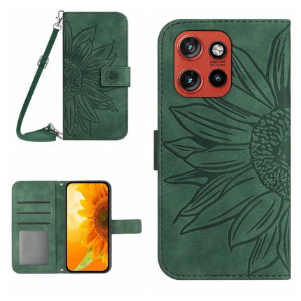 HT04 Skin Feel Sun Flower Embossed Flip Leather Phone Case with Lanyard, For Motorola Edge 60 Neo 5G, For Motorola Moto G06 4G