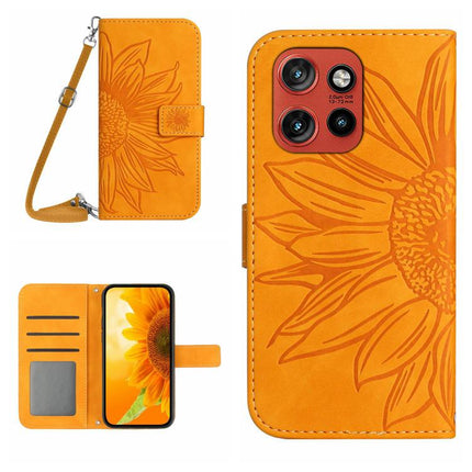 HT04 Skin Feel Sun Flower Embossed Flip Leather Phone Case with Lanyard, For Motorola Edge 60 Neo 5G, For Motorola Moto G06 4G