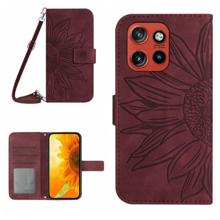 HT04 Skin Feel Sun Flower Embossed Flip Leather Phone Case with Lanyard, For Motorola Edge 60 Neo 5G, For Motorola Moto G06 4G