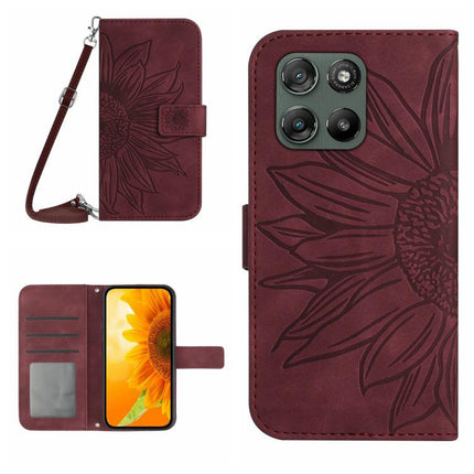 HT04 Skin Feel Sun Flower Embossed Flip Leather Phone Case with Lanyard, For Motorola Moto G67 Power 5G, For Motorola Edge 70 5G Global