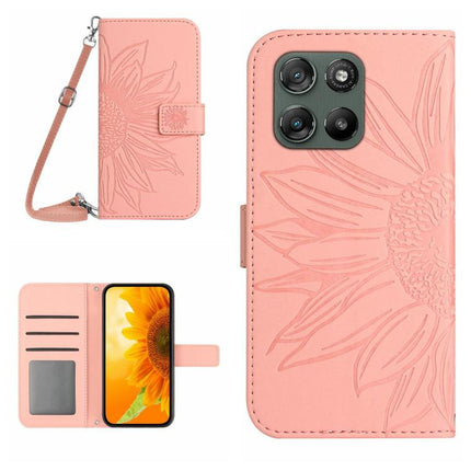 HT04 Skin Feel Sun Flower Embossed Flip Leather Phone Case with Lanyard, For Motorola Moto G67 Power 5G, For Motorola Edge 70 5G Global