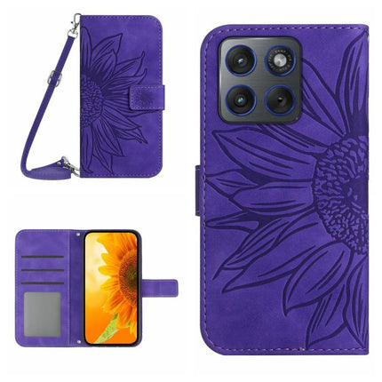 HT04 Skin Feel Sun Flower Embossed Flip Leather Phone Case with Lanyard, For Motorola Moto G67 Power 5G, For Motorola Edge 70 5G Global