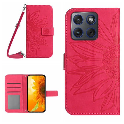 HT04 Skin Feel Sun Flower Embossed Flip Leather Phone Case with Lanyard, For Motorola Moto G67 Power 5G, For Motorola Edge 70 5G Global