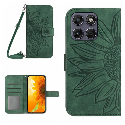 HT04 Skin Feel Sun Flower Embossed Flip Leather Phone Case with Lanyard, For Motorola Moto G Max / G87 / G77 5G, For Motorola Moto G37 5G