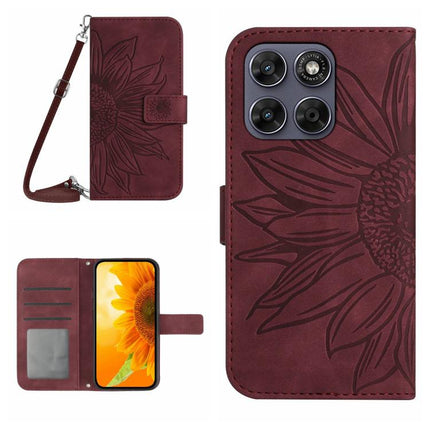 HT04 Skin Feel Sun Flower Embossed Flip Leather Phone Case with Lanyard, For Motorola Moto G Max / G87 / G77 5G, For Motorola Moto G37 5G