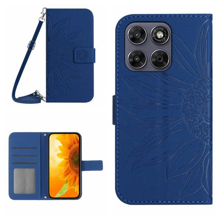 HT04 Skin Feel Sun Flower Embossed Flip Leather Phone Case with Lanyard, For Motorola Moto G Max / G87 / G77 5G, For Motorola Moto G37 5G