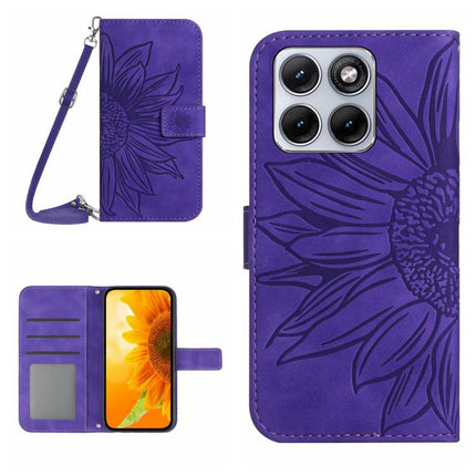 HT04 Skin Feel Sun Flower Embossed Flip Leather Phone Case with Lanyard, For Motorola Edge 70 Pro 5G, For Motorola Edge 70 Fusion 5G