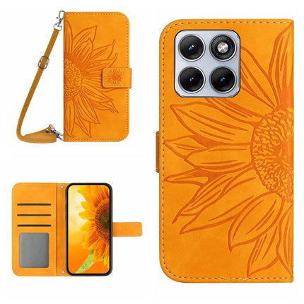HT04 Skin Feel Sun Flower Embossed Flip Leather Phone Case with Lanyard, For Motorola Edge 70 Pro 5G, For Motorola Edge 70 Fusion 5G