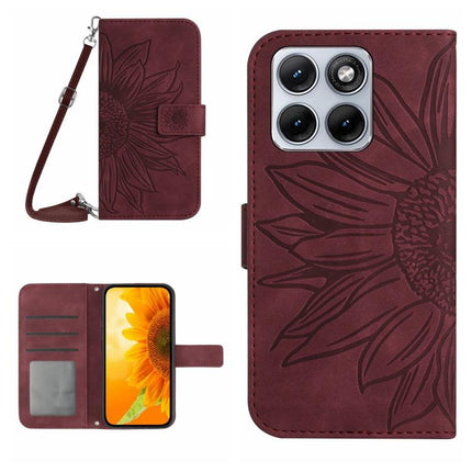 HT04 Skin Feel Sun Flower Embossed Flip Leather Phone Case with Lanyard, For Motorola Edge 70 Pro 5G, For Motorola Edge 70 Fusion 5G