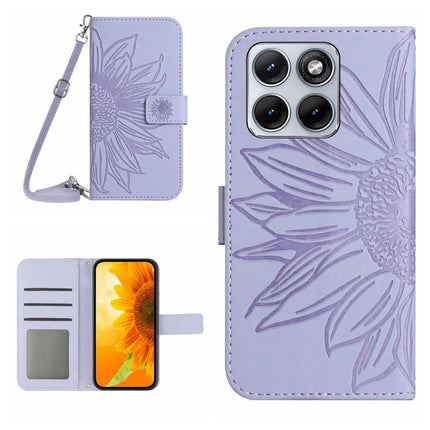 HT04 Skin Feel Sun Flower Embossed Flip Leather Phone Case with Lanyard, For Motorola Edge 70 Pro 5G, For Motorola Edge 70 Fusion 5G