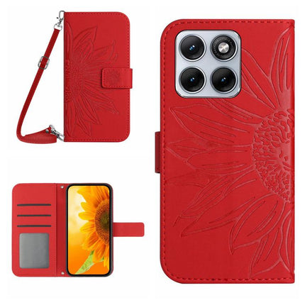 HT04 Skin Feel Sun Flower Embossed Flip Leather Phone Case with Lanyard, For Motorola Edge 70 Pro 5G, For Motorola Edge 70 Fusion 5G
