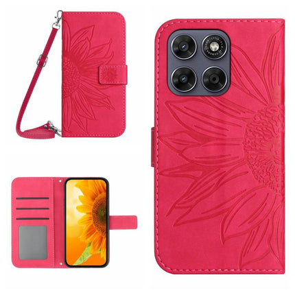 HT04 Skin Feel Sun Flower Embossed Flip Leather Phone Case with Lanyard, For Motorola Moto G Max / G87 / G77 5G, For Motorola Moto G37 5G