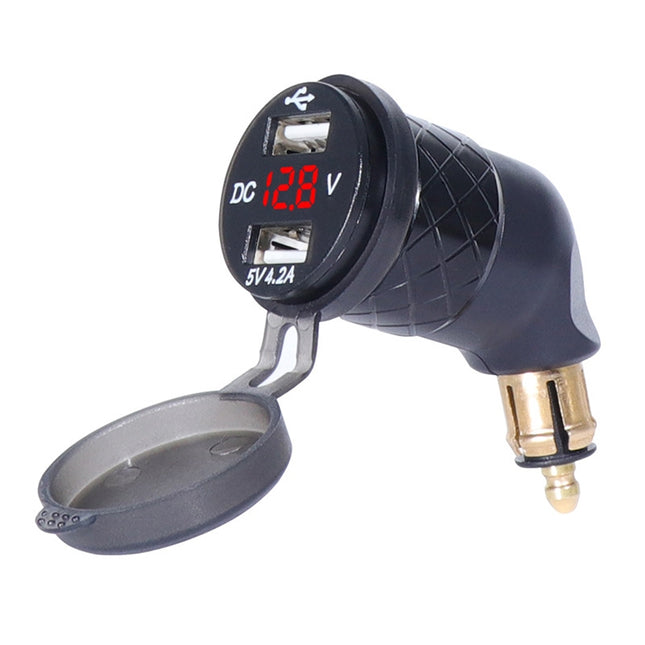 German EU Plug Special Motorcycle Elbow Charger Dual USB Voltmeter 4.2A Charger, Black, Blue, Red, Gold