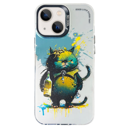 Double Layer Color Silver Series Animal Oil Painting Phone Case, For iPhone 14
