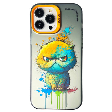 Double Layer Color Silver Series Animal Oil Painting Phone Case, For iPhone 14 Pro Max
