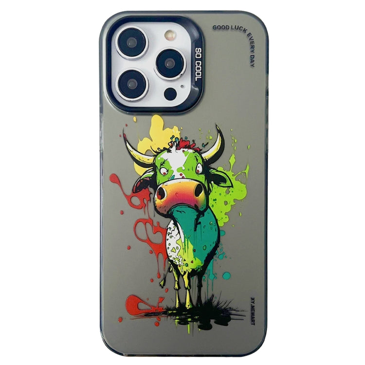 Double Layer Color Silver Series Animal Oil Painting Phone Case, For iPhone 13 Pro Max