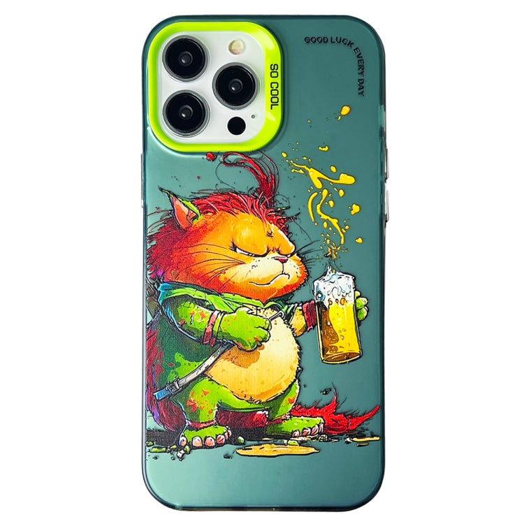 Double Layer Color Silver Series Animal Oil Painting Phone Case, For iPhone 13 Pro Max