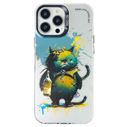 Double Layer Color Silver Series Animal Oil Painting Phone Case, For iPhone 13 Pro Max